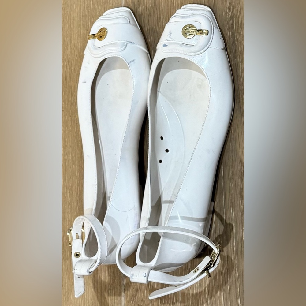 Fendi White Flats with Gold Buckle